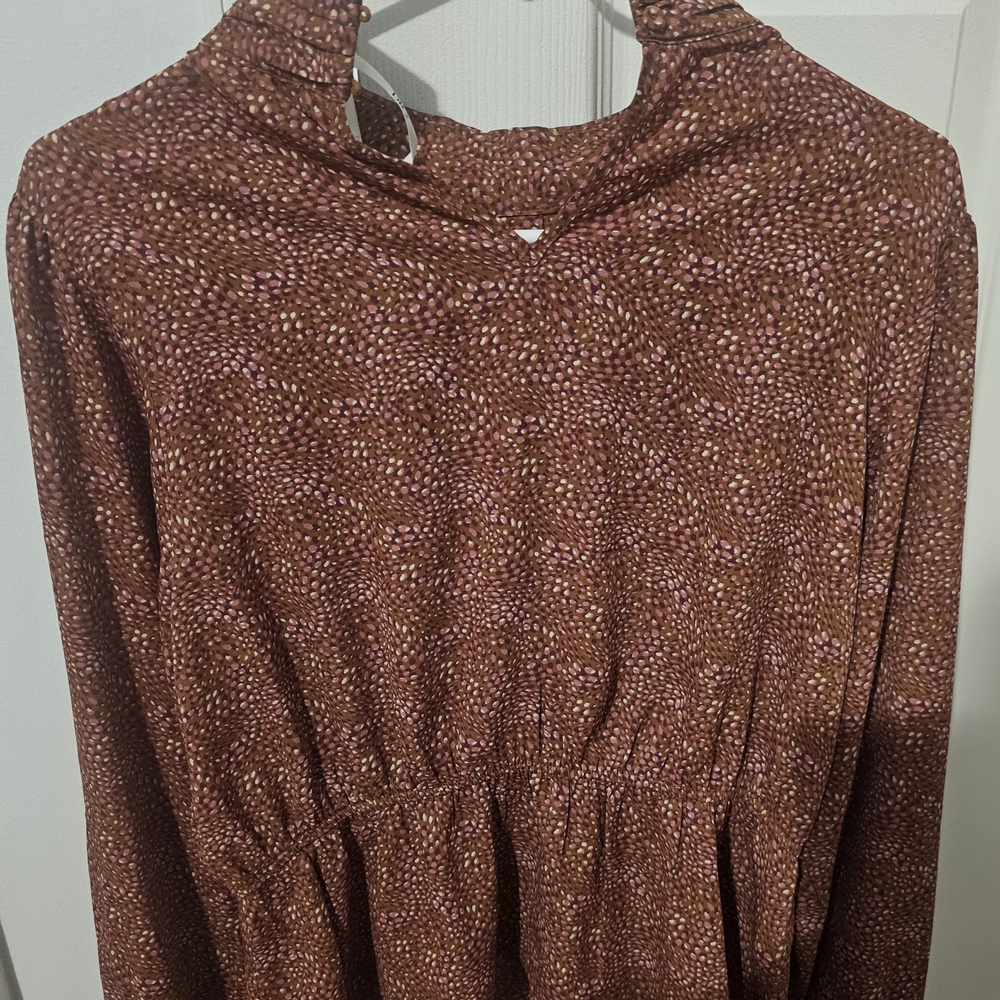 DR2 Women's Long Sleeve Dress in Brown and Pink